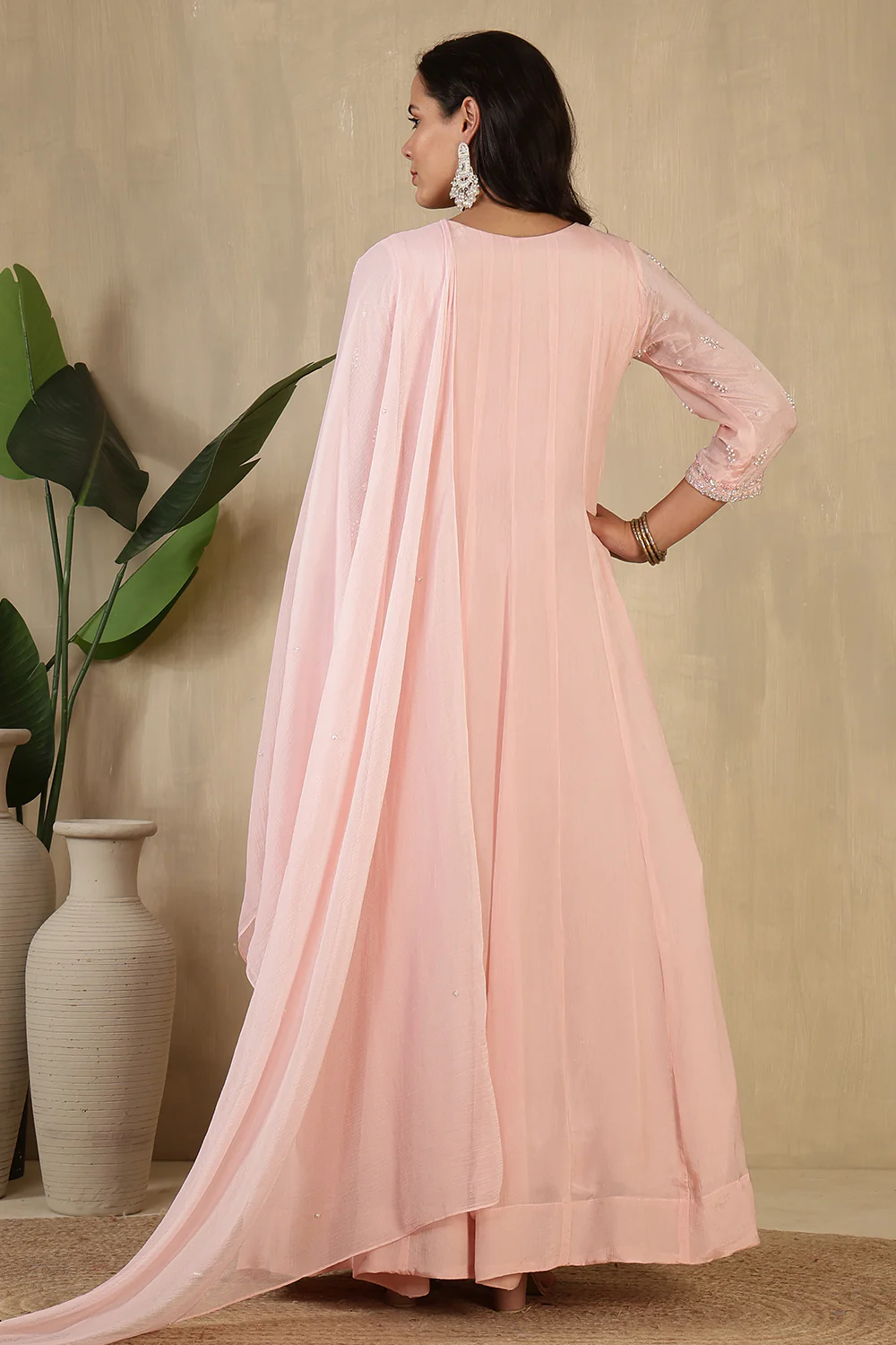 Baby Pink Embroidred Crepe Silk Anarkali Suit - Image 3