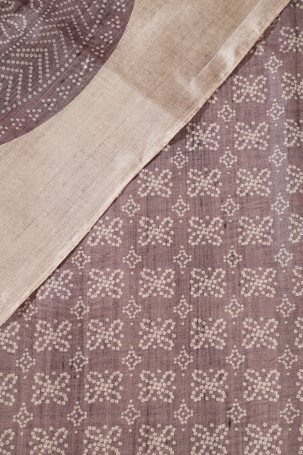 Beige And Grey Tussar Silk Printed Saree - Image 4