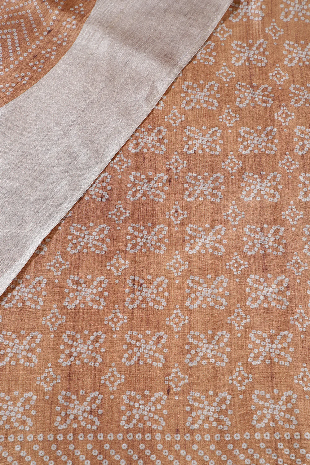 Beige And Mustard Tussar Silk Printed Saree - Image 4