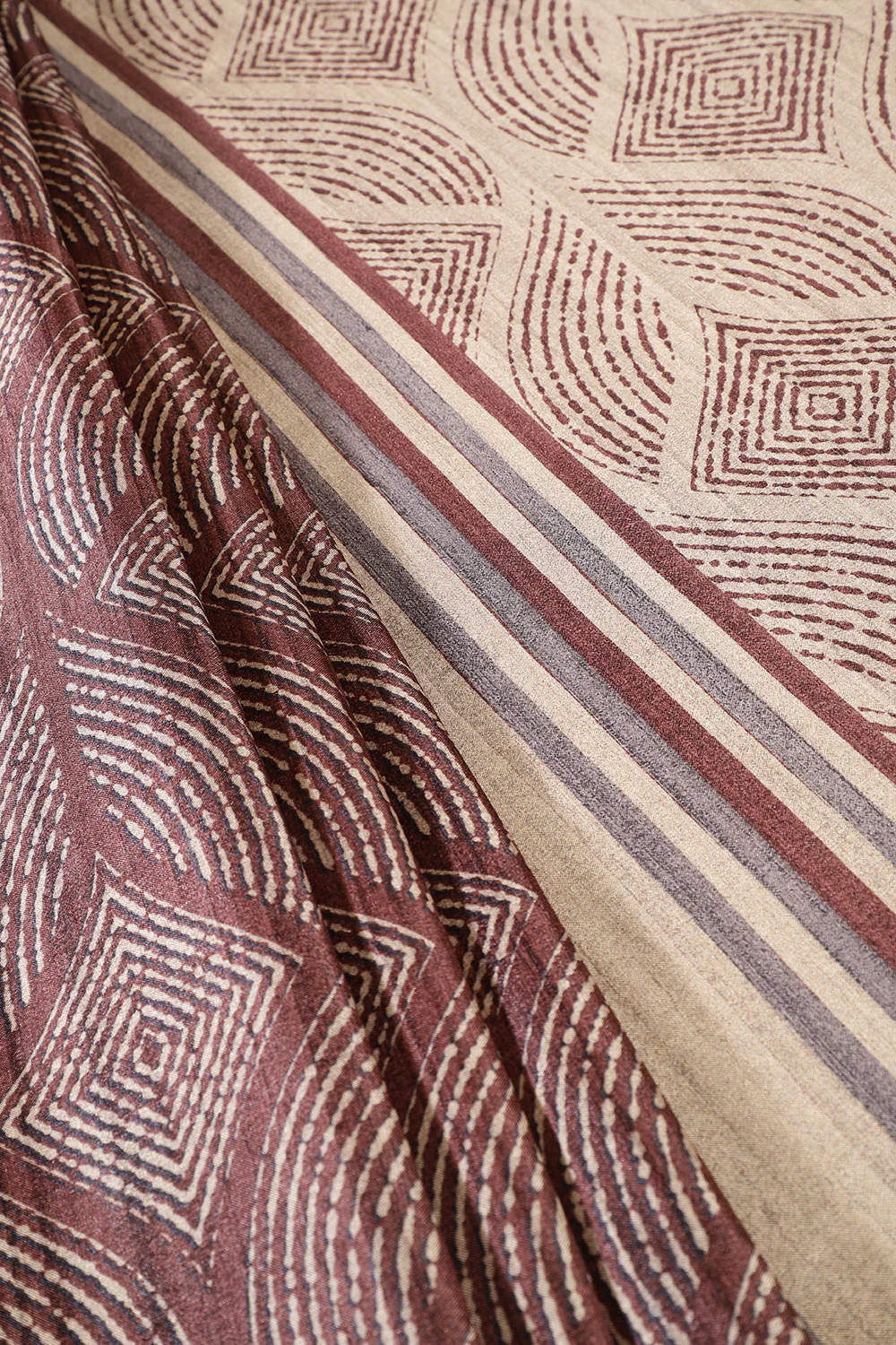Beige & Brown Tussar Silk Printed Saree - Image 3