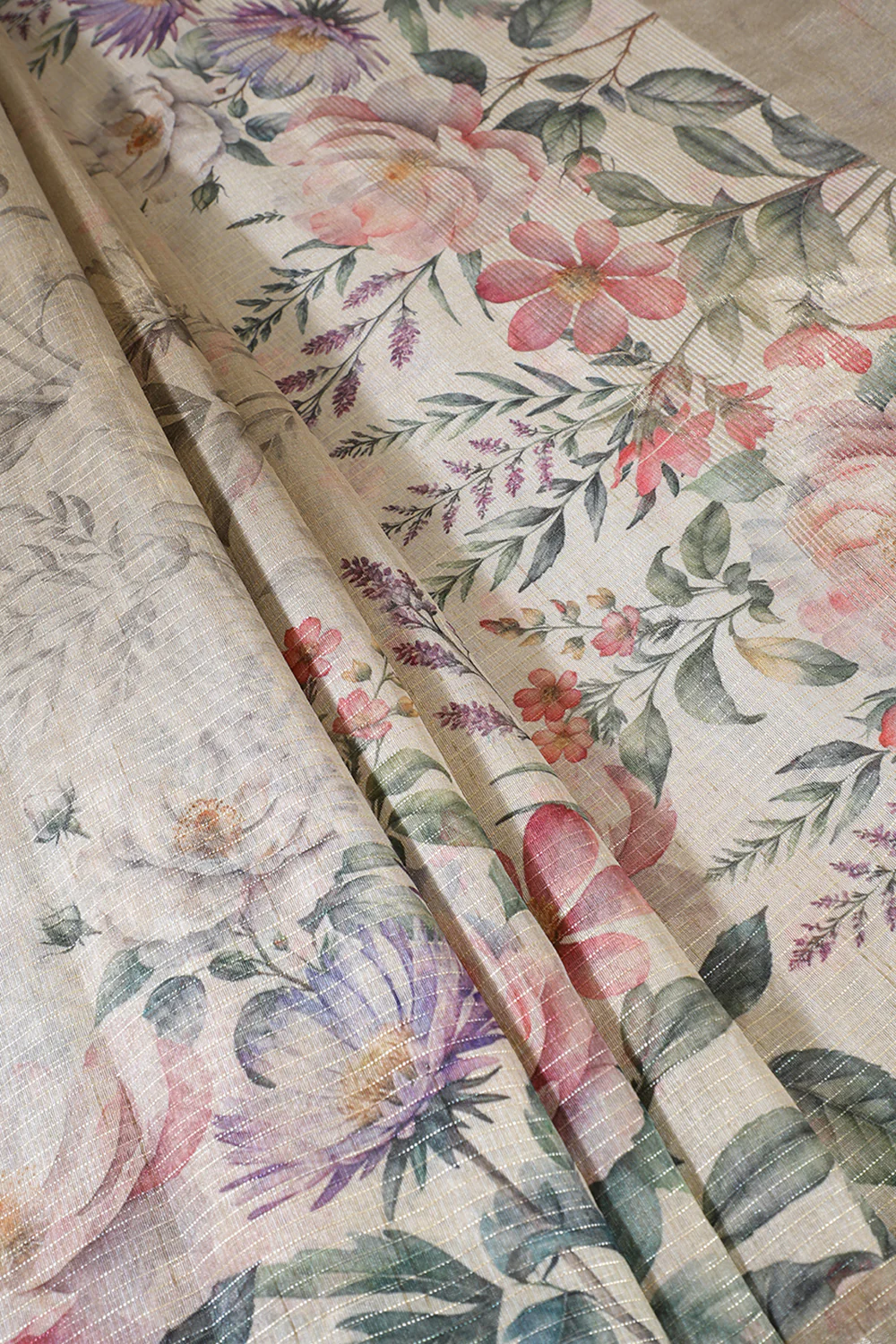 Beige Metallic Tissue Floral Printed Saree - Image 3