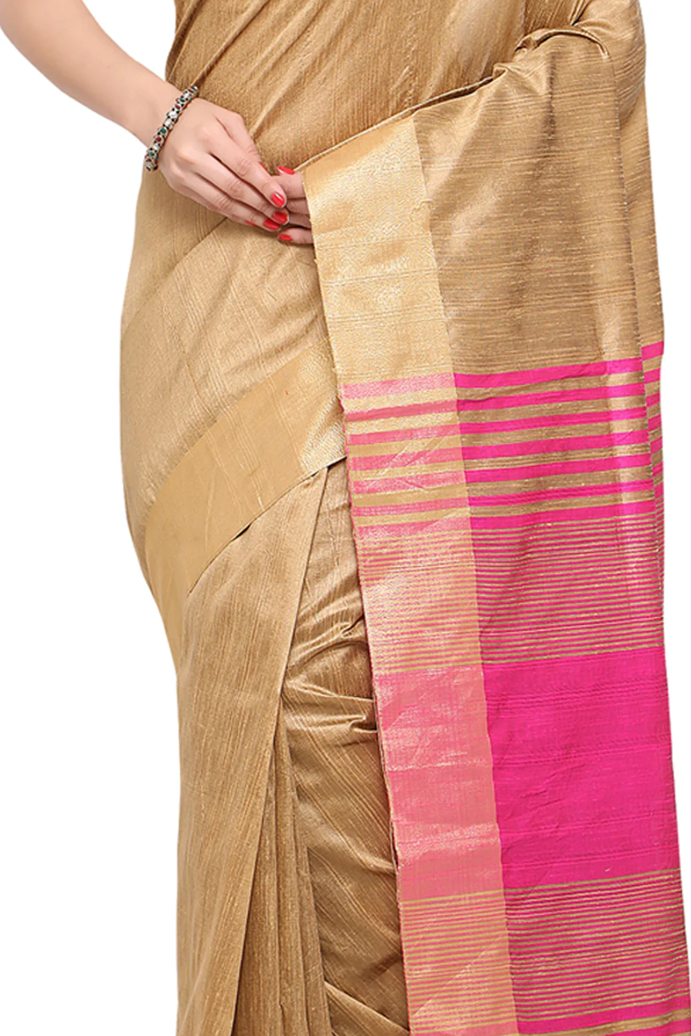 Beige & Pink Colour Silk Woven Saree - Image 2