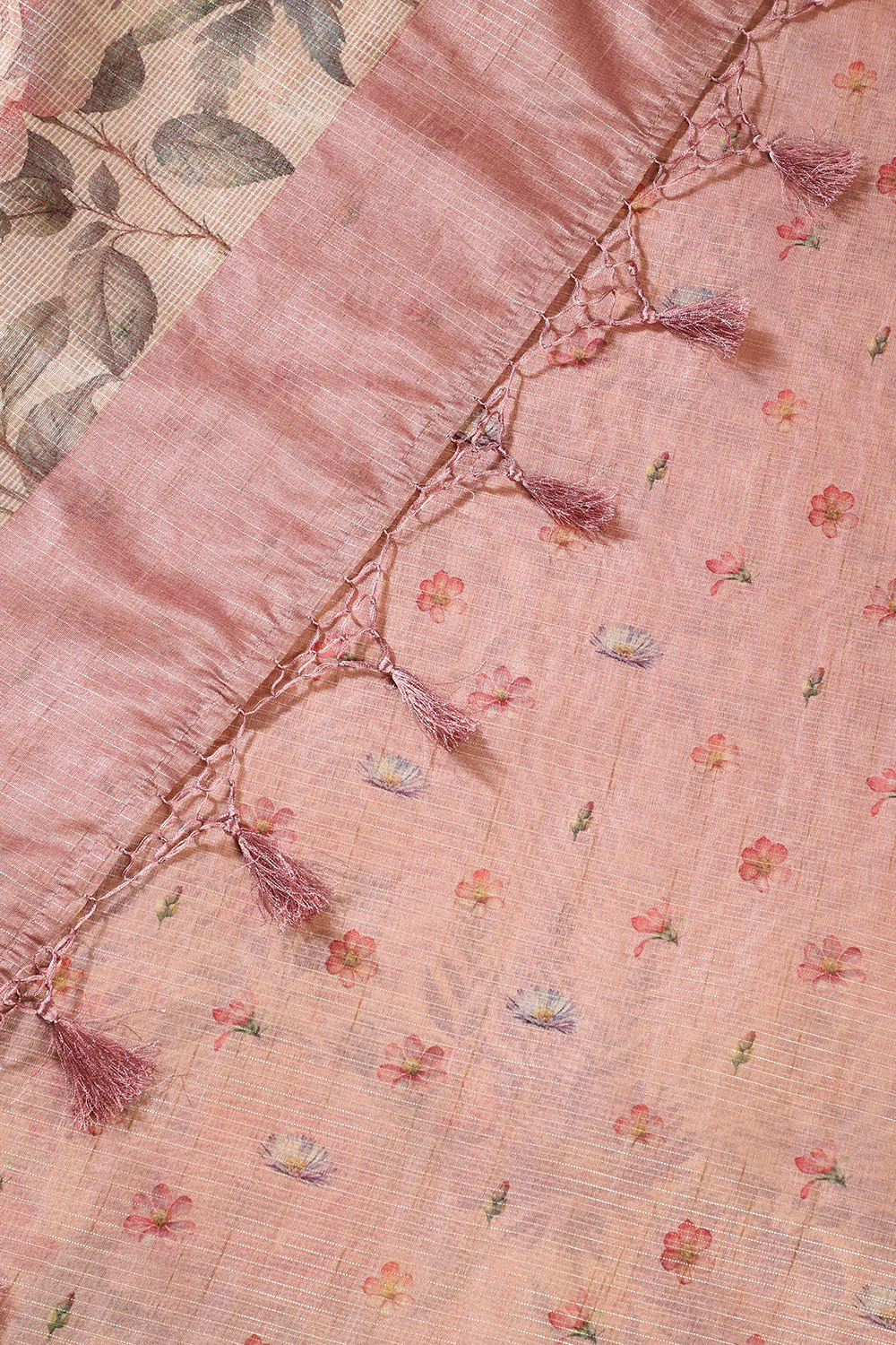 Beige & Pink Metallic Tissue Floral Printed Saree - Image 4