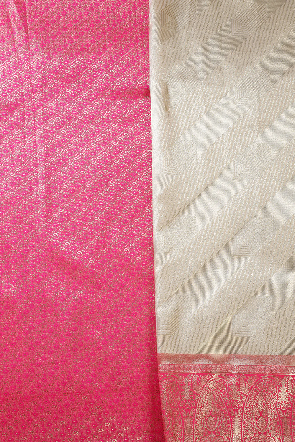 Beige & Red Brocade Silk Zari Woven Saree - Image 4