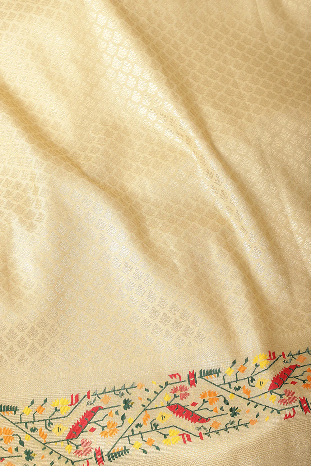 Beige Soft Silk Zari and Resham woven Paithani Work Saree - Image 2