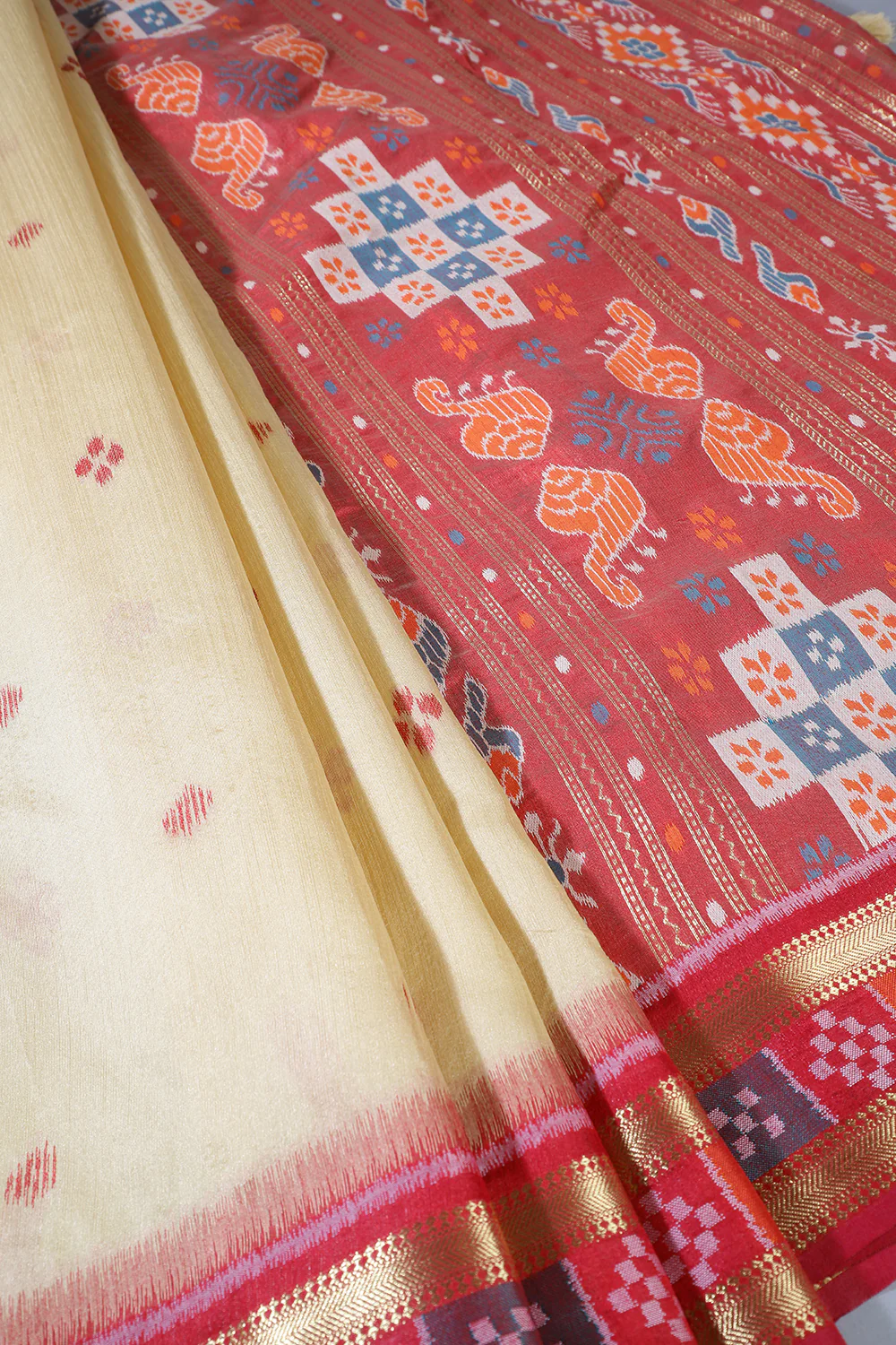 Beige Tussar Silk Reham Woven Saree - Image 2