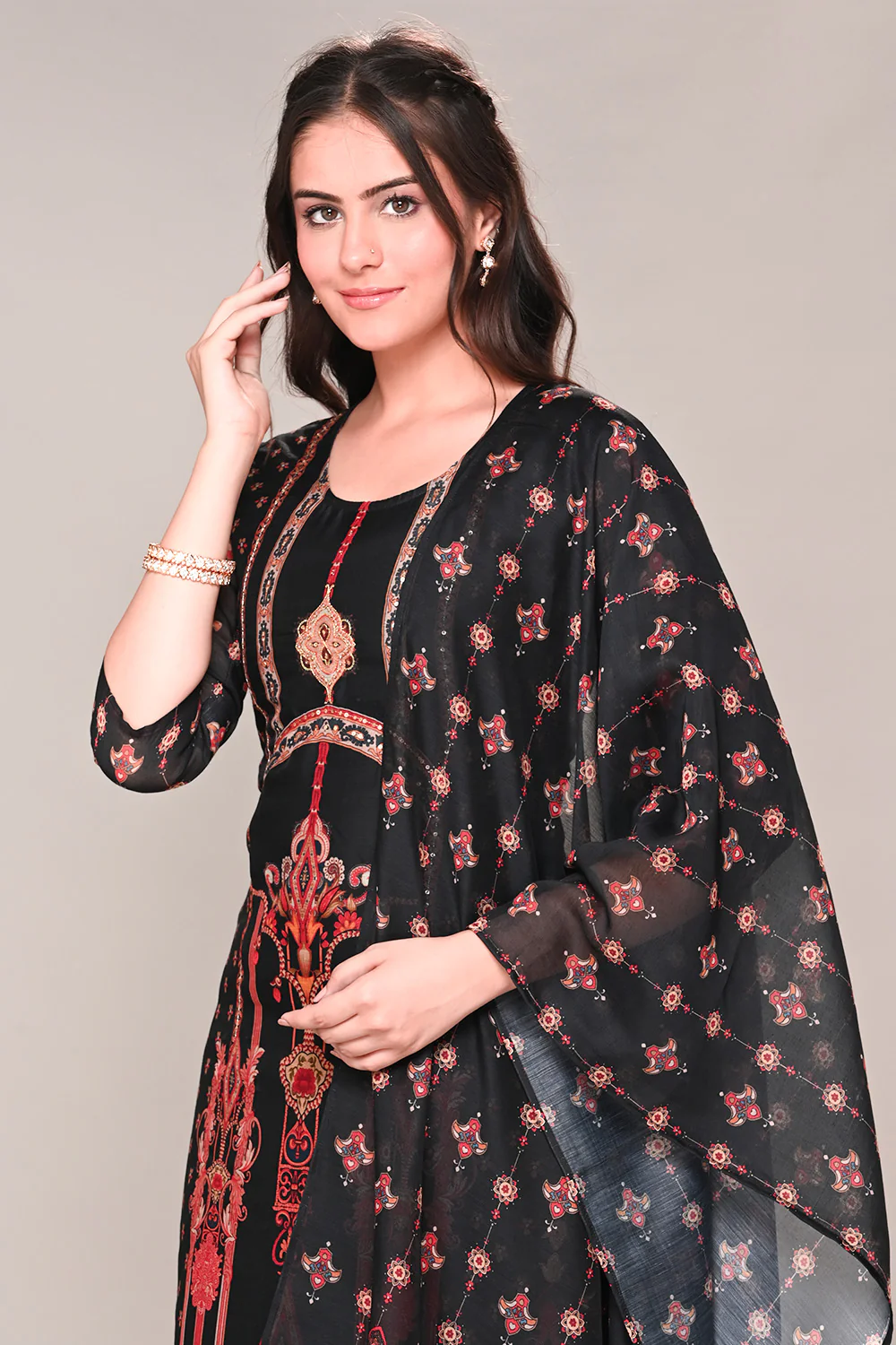 Black Chanderi Silk Printed Straight Suit - Image 8