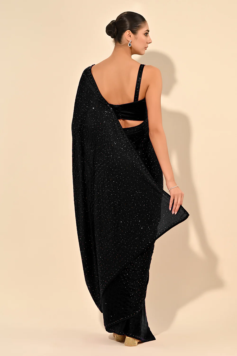 Black Color Satin Swarovski Work Saree - Image 3