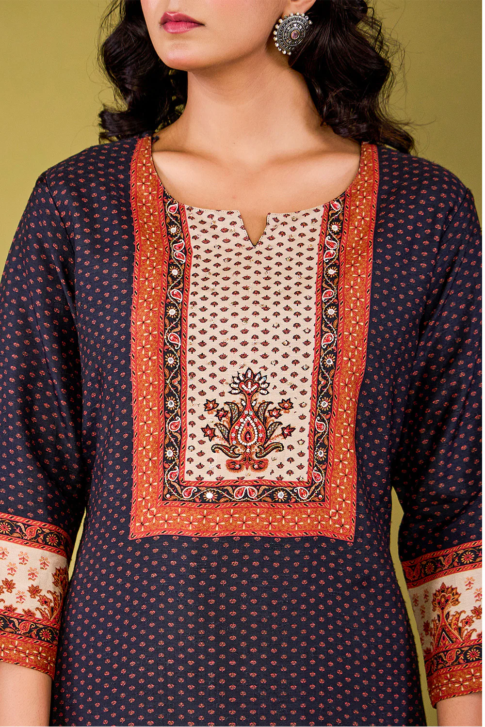 Black Crepe Silk Printed Straight Suit - Image 4