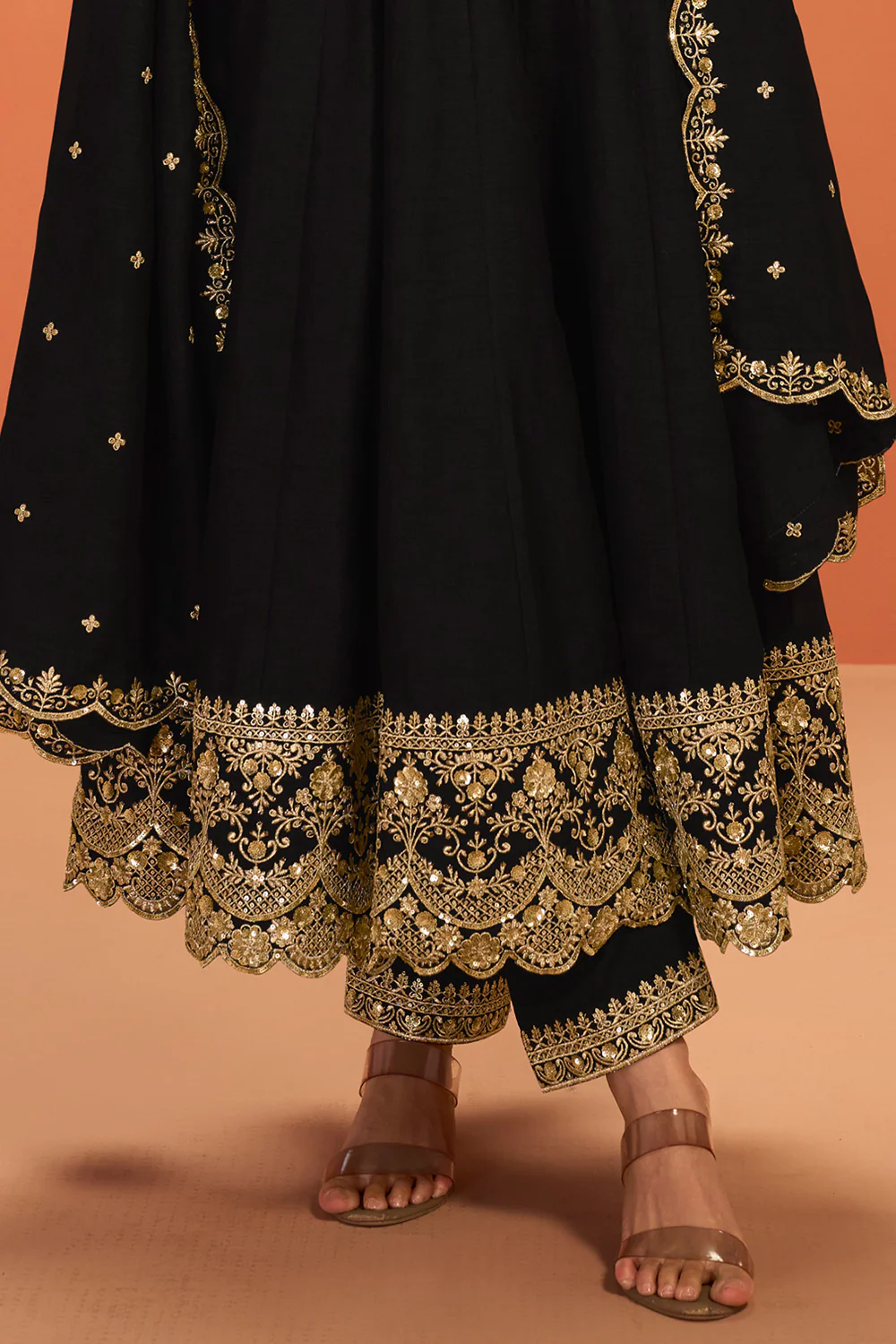 Black Crepe Silk Zari and Sequins Embroidered Anarkali Suit - Image 3