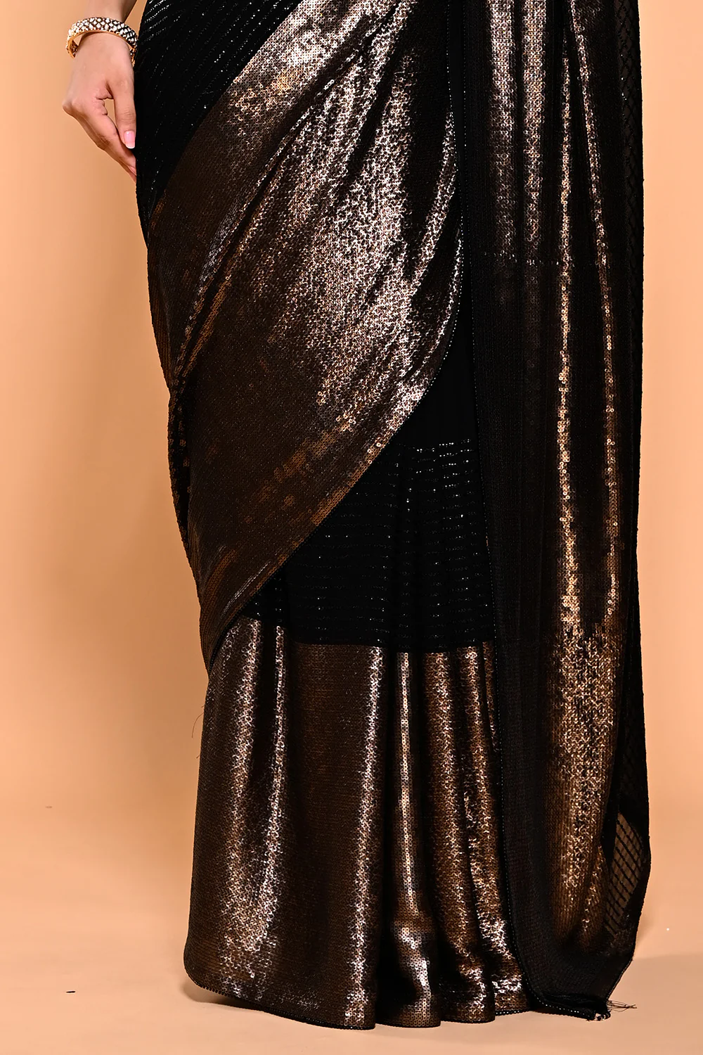 Black & Golden Color Georgette Sequins Embroidered Saree - Image 10