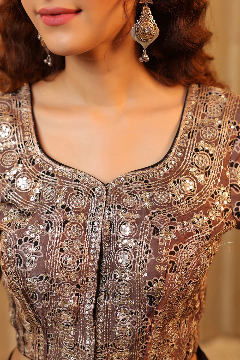 Black & Grey Pure Mulberry Silk Printed And Embroidered Saree - Image 9