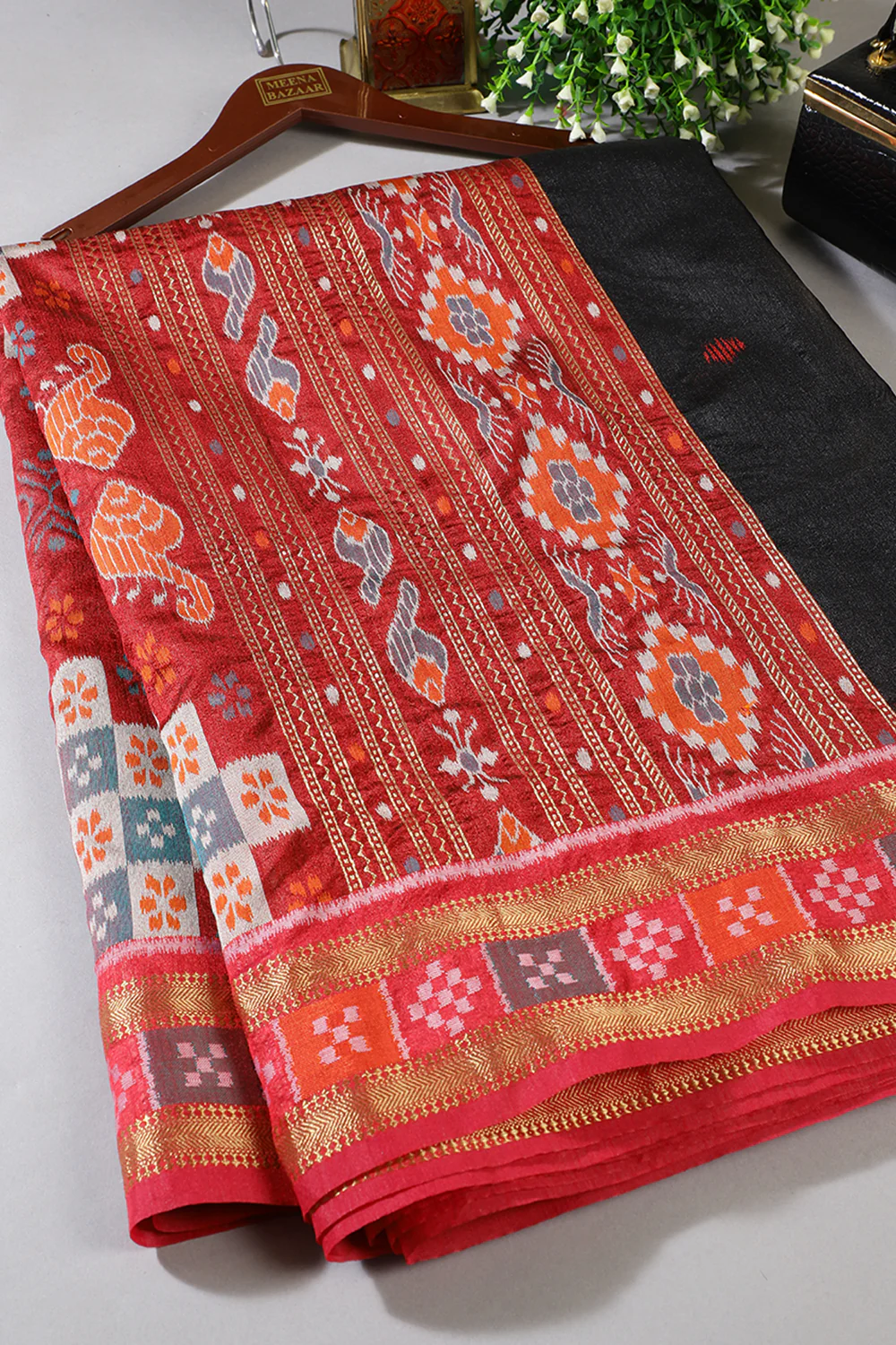 Black Tussar Silk Reham Woven Saree