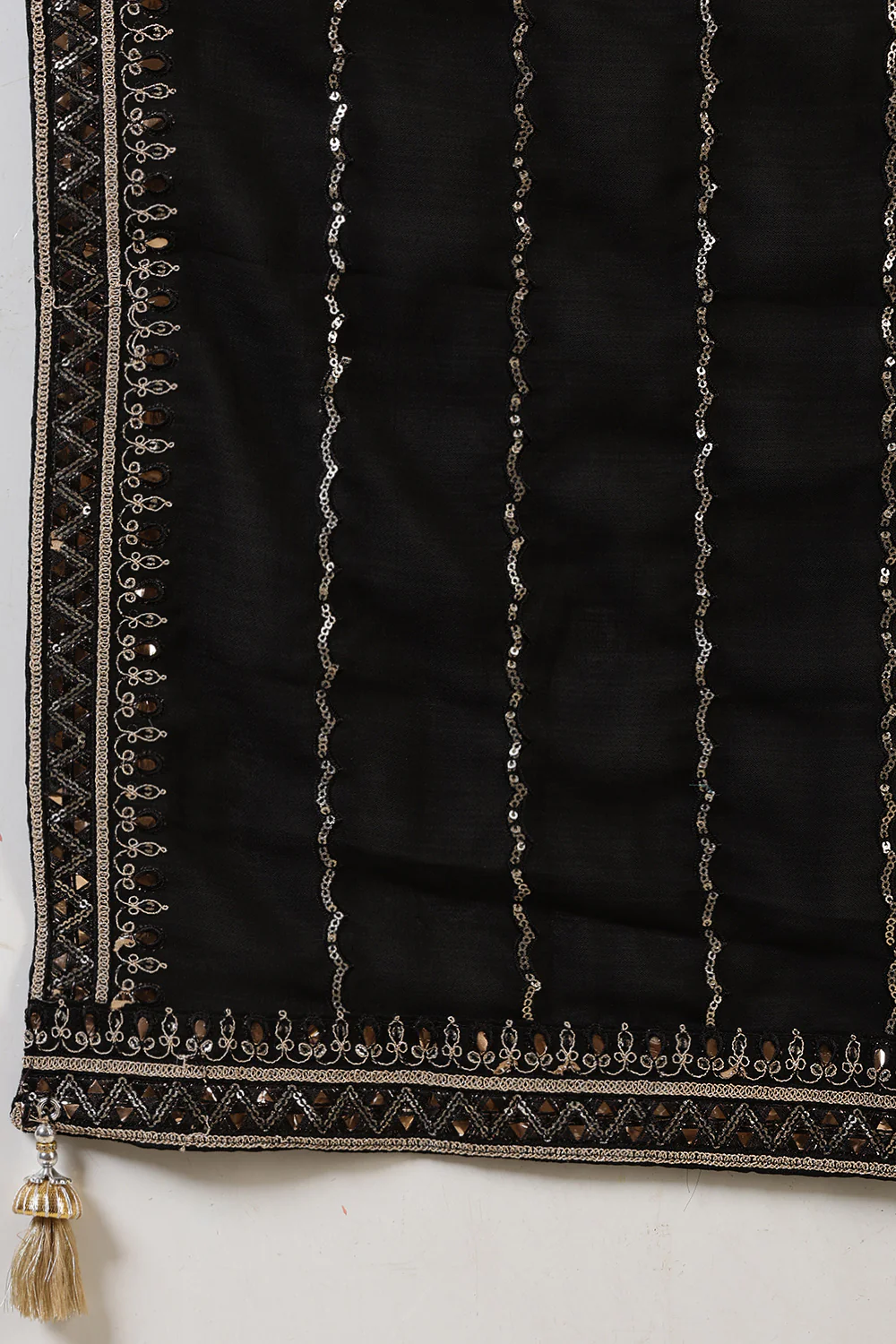 Black Zari Embroidered Silk Suit With Farsi Salwar - Image 5