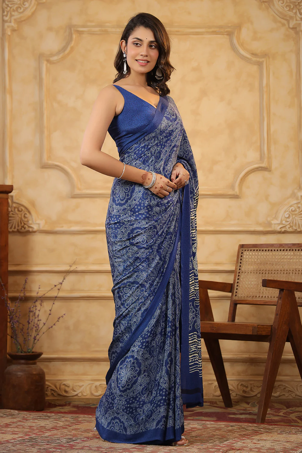 Blue Color Crepe Printed Saree - Image 6