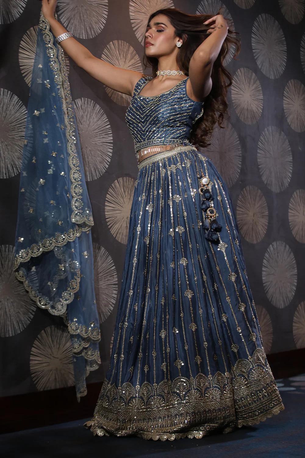 Blue Colour Chinon Silk Lehenga - Image 12