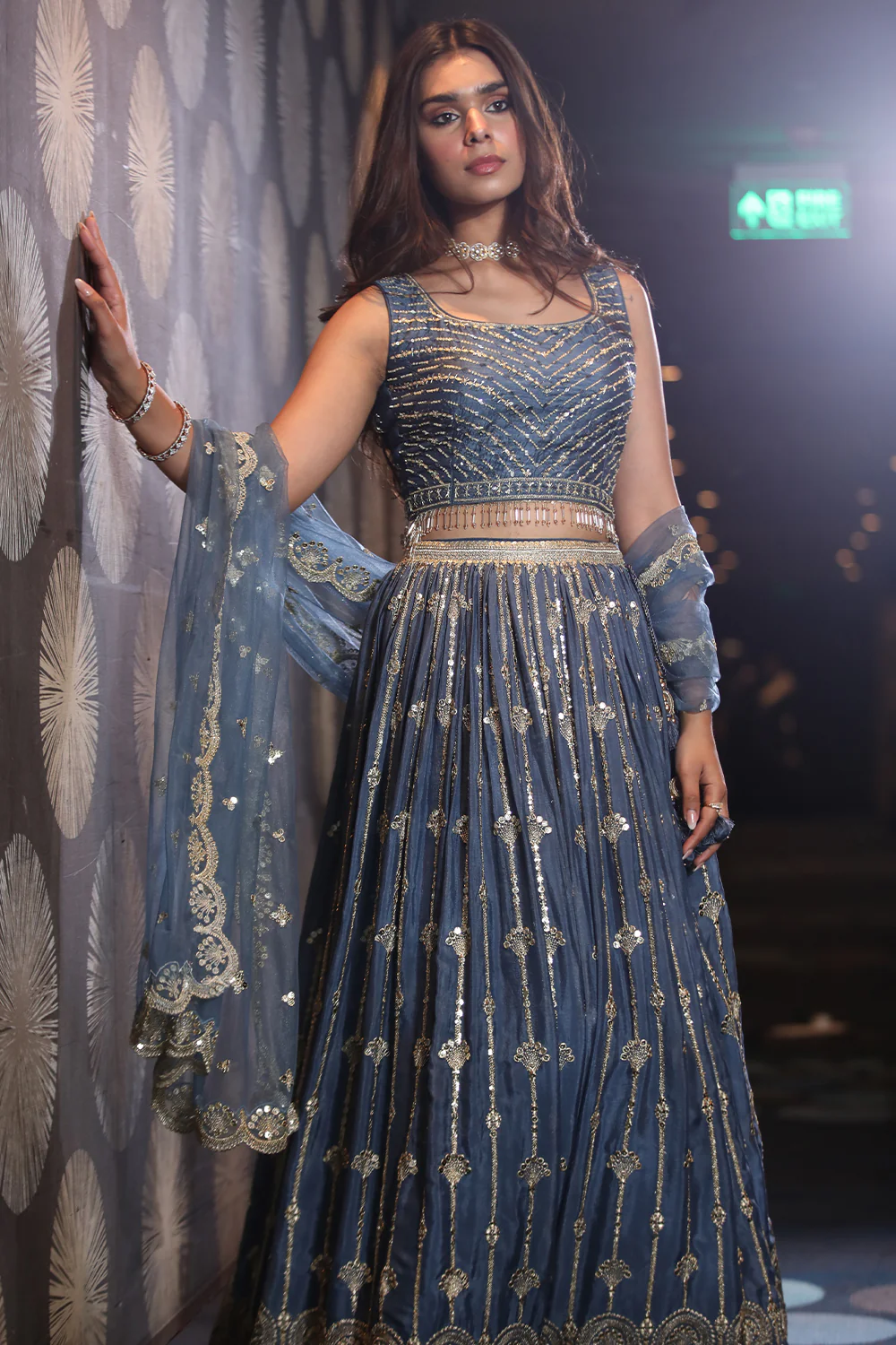 Blue Colour Chinon Silk Lehenga - Image 3