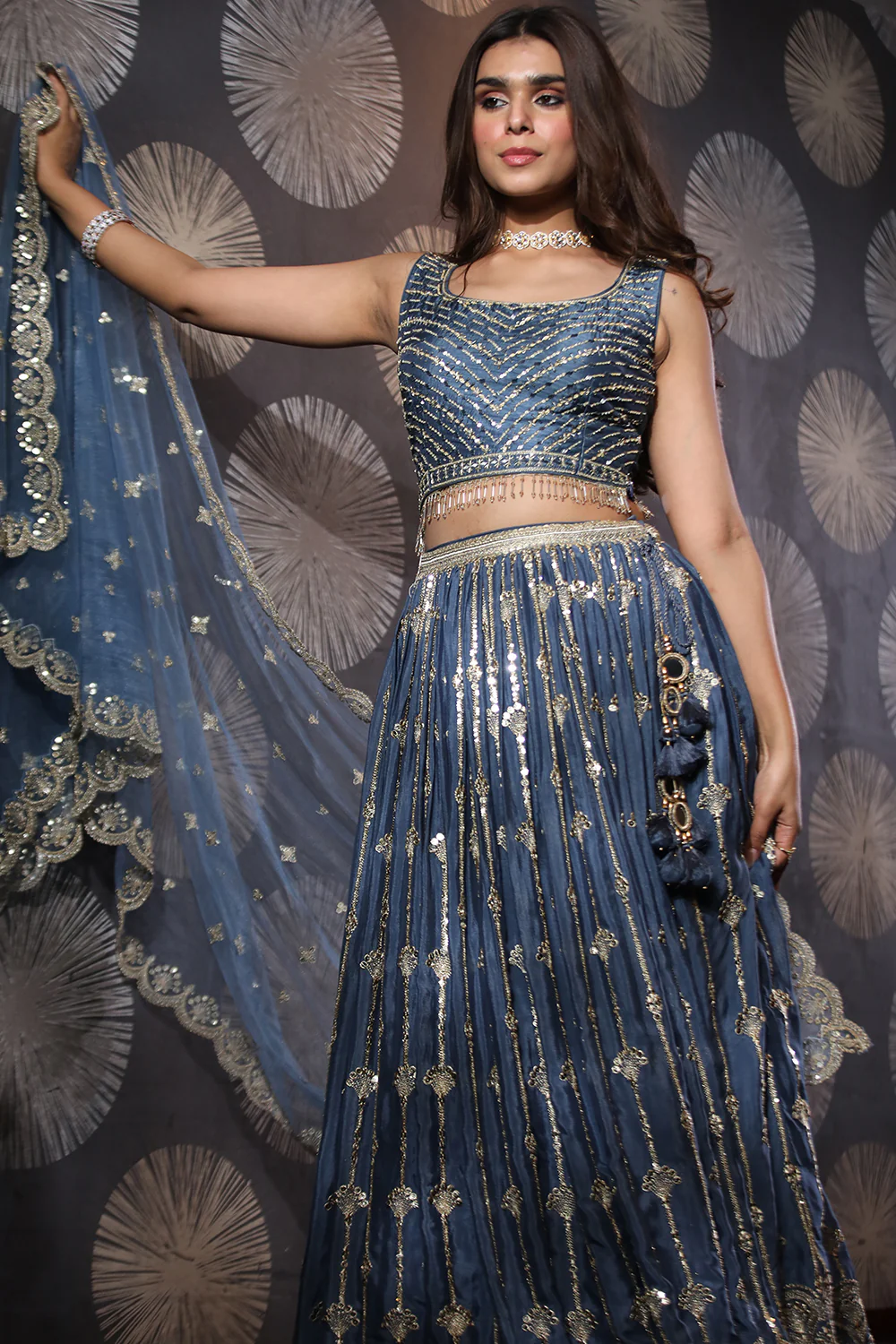 Blue Colour Chinon Silk Lehenga - Image 4
