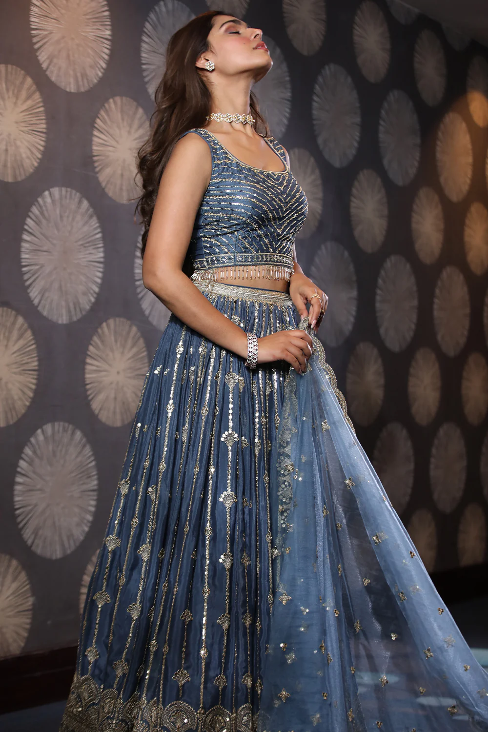Blue Colour Chinon Silk Lehenga - Image 8