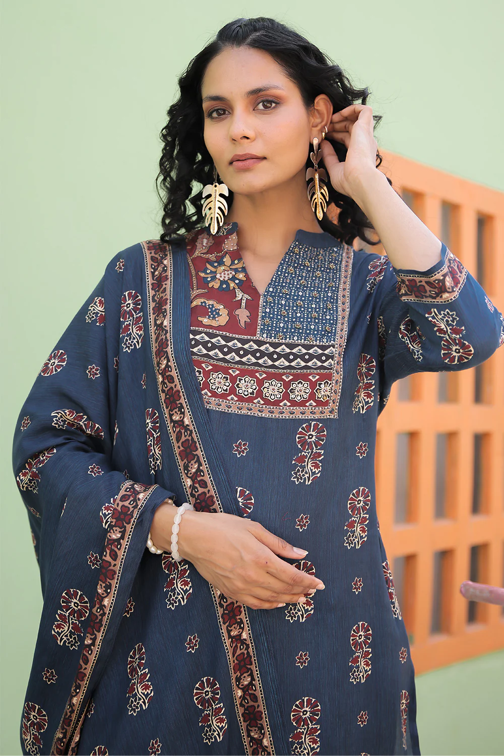 Blue Colour Printed Muslin Straight Suit - Image 6