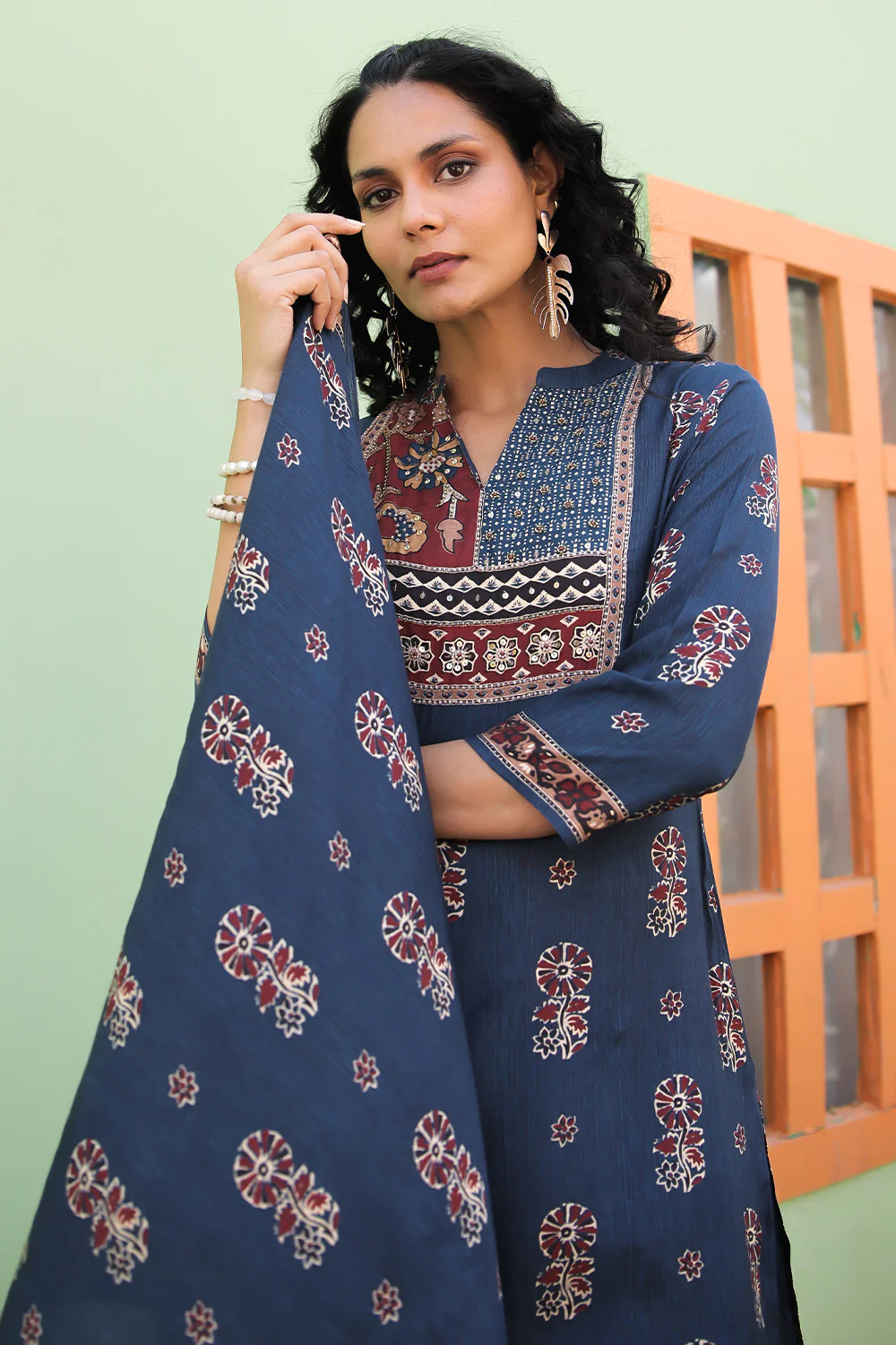 Blue Colour Printed Muslin Straight Suit - Image 7