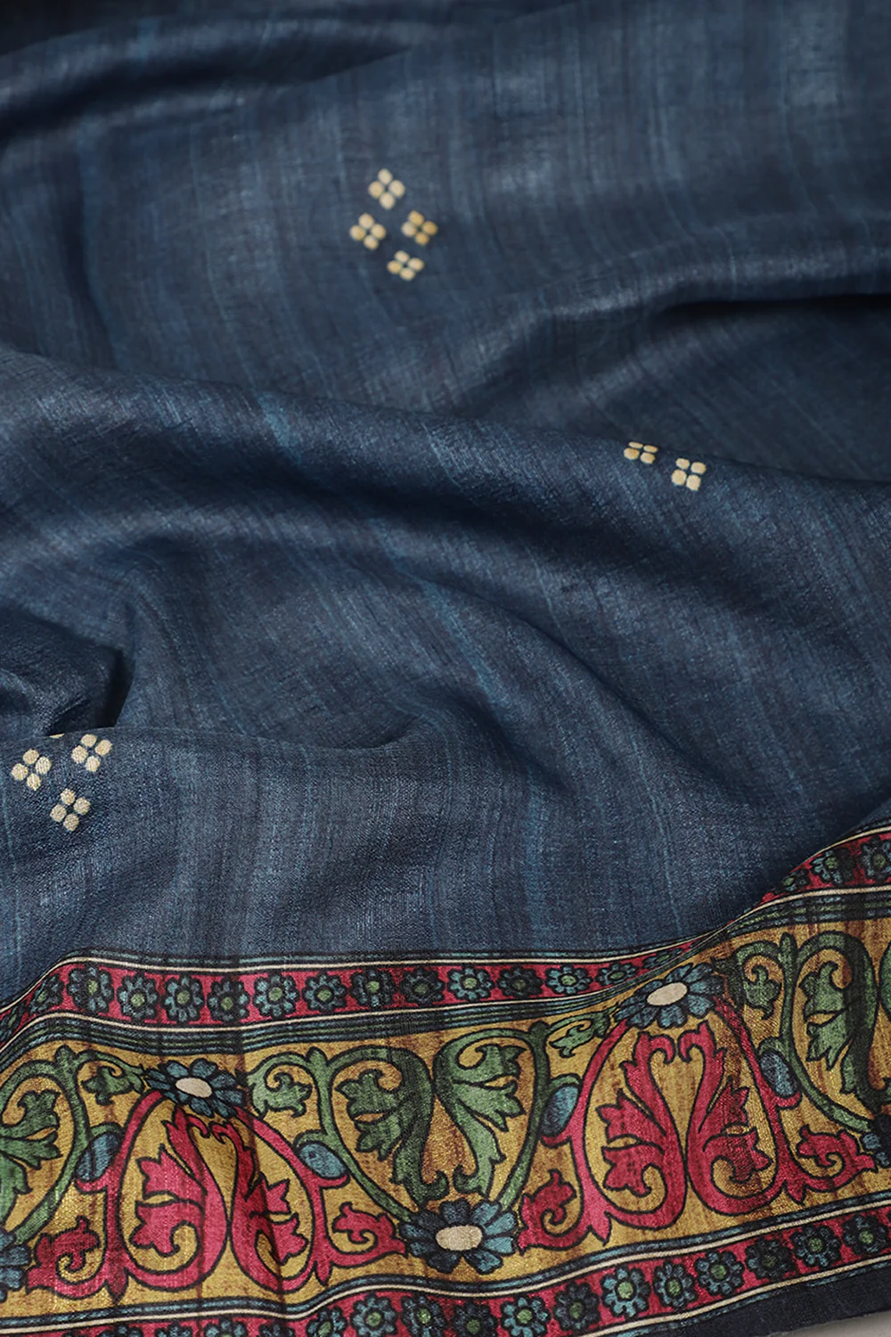 Blue Madhubani Printed Tussar Silk Saree - Image 4