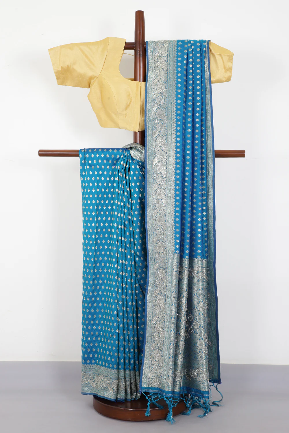 Blue Silk Zari Woven And Swaroski Work Saree