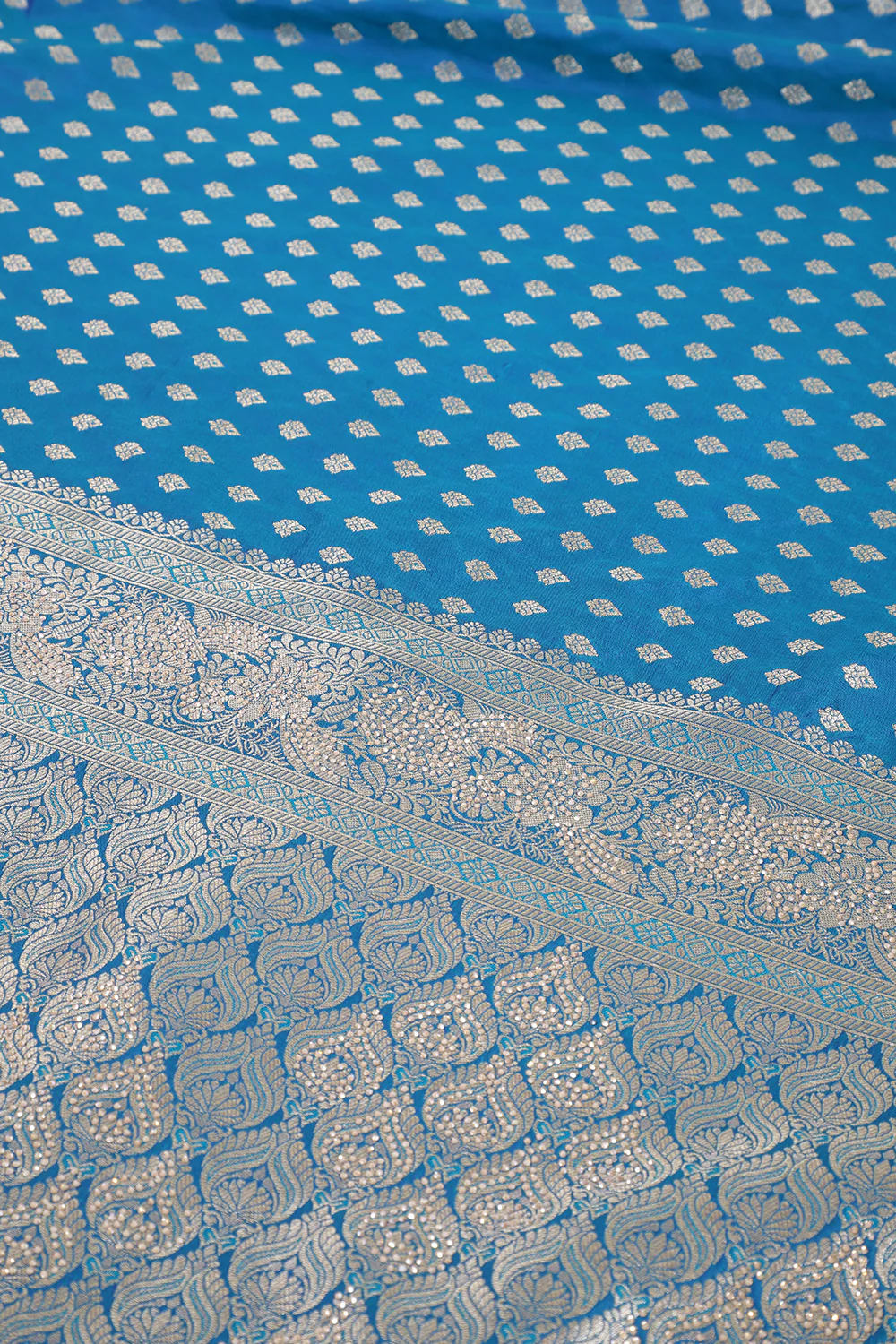 Blue Silk Zari Woven And Swaroski Work Saree - Image 5