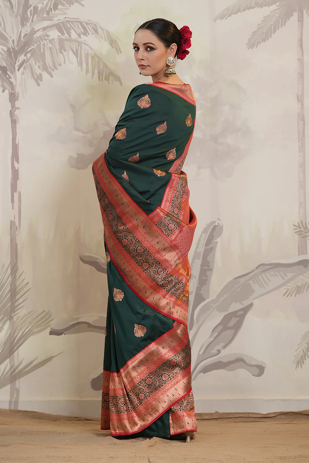 Bottle Green Color Silk Woven Saree - Image 3