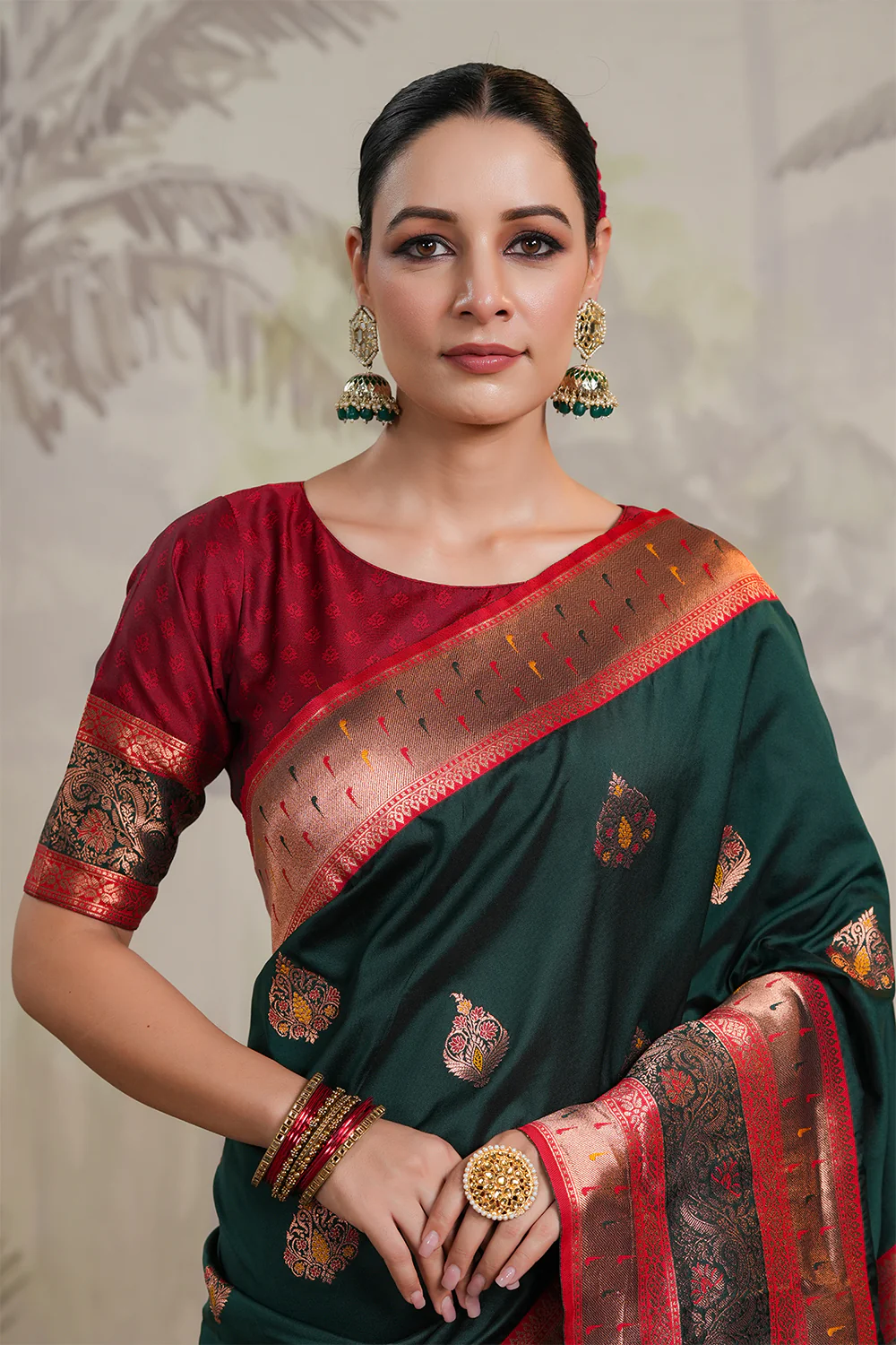 Bottle Green Color Silk Woven Saree - Image 7