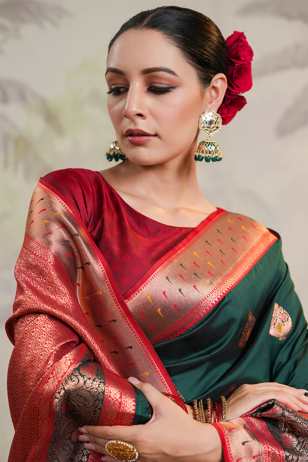 Bottle Green Color Silk Woven Saree - Image 8
