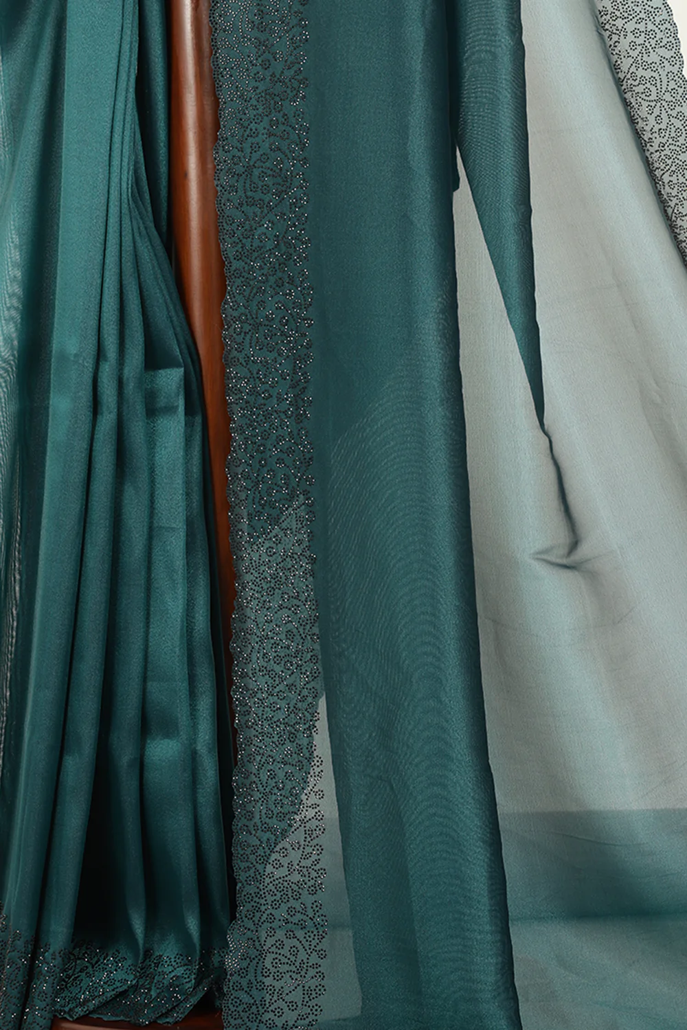 Bottle Green Color Tissue Silk Saree with Swarovski Border - Image 4