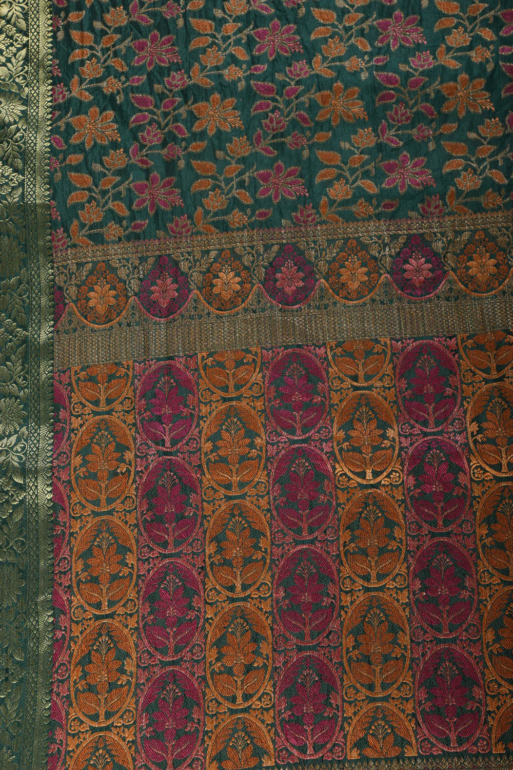 Bottle Green Colour Tussar Woven Silk Saree - Image 2