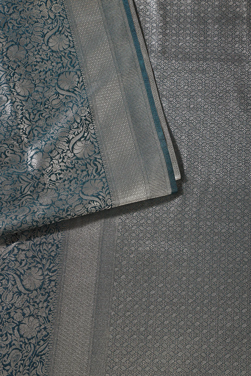 Bottle Green Floral Zaal Woven South Silk Saree - Image 2