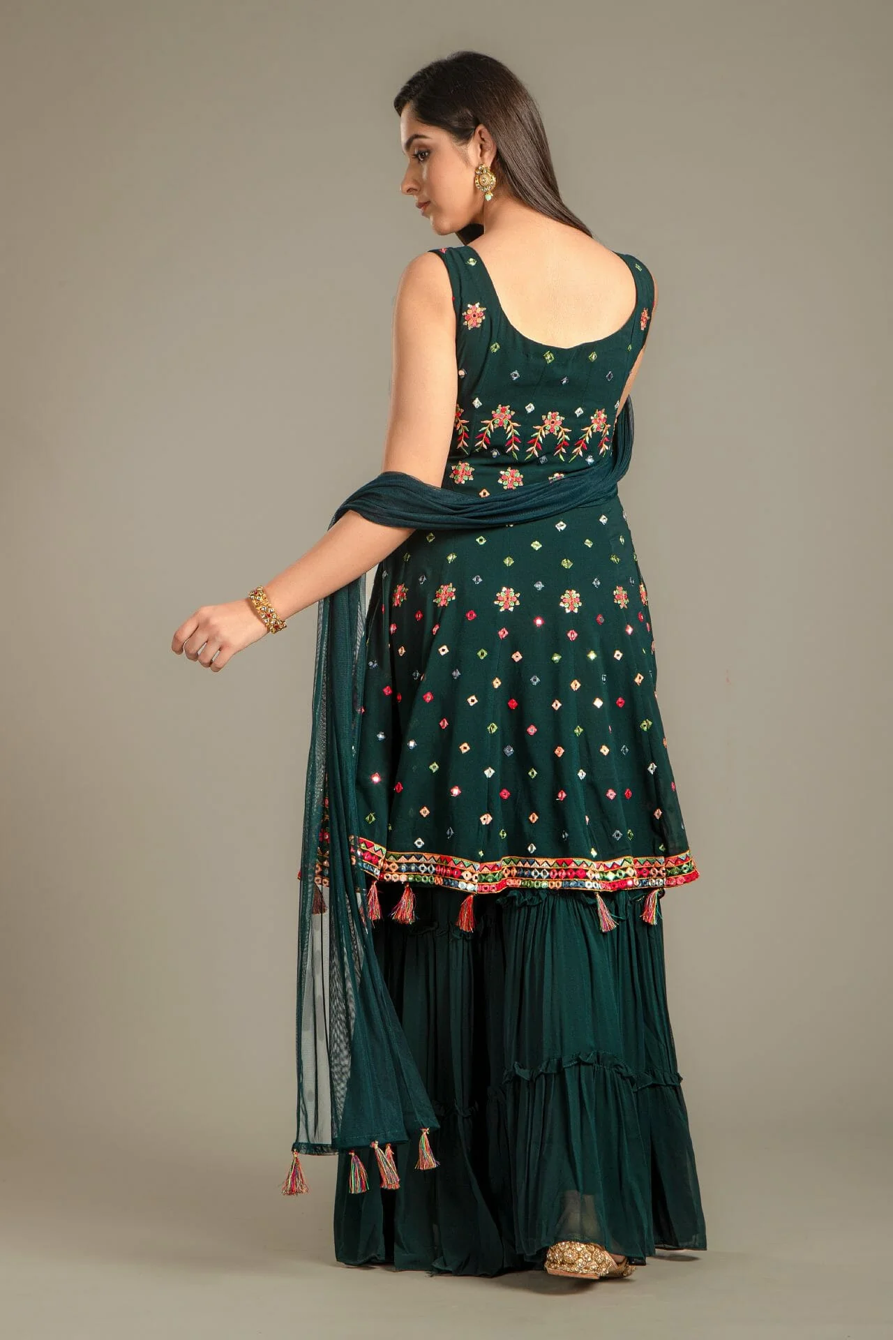 Bottle Green Georgette Peplum Gharara Suit. - Image 8