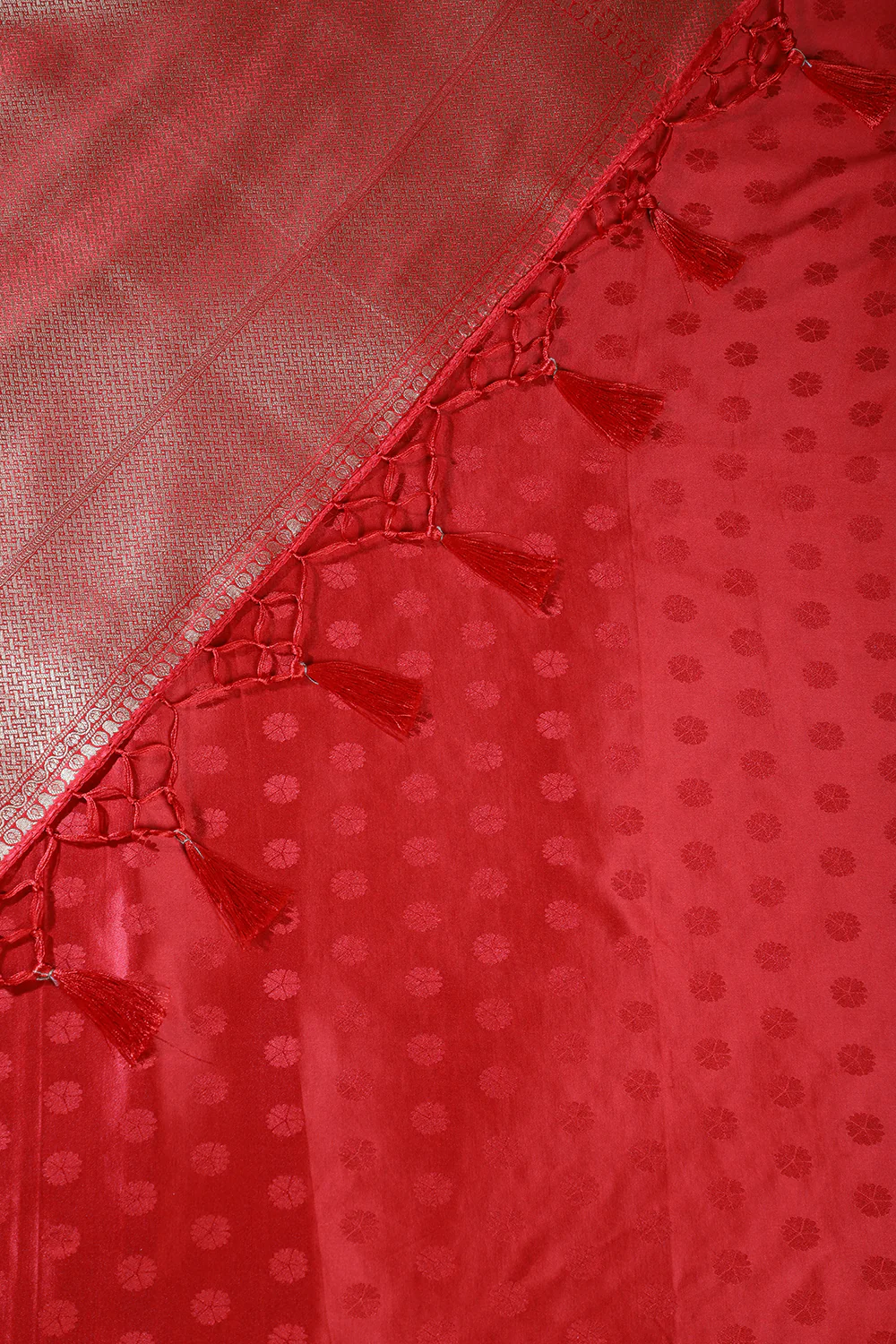 Bottle Green & Red Floral Zari Woven Sarees - Image 3