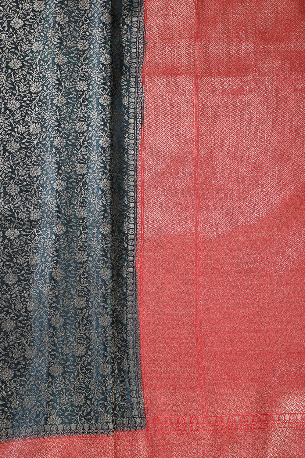 Bottle Green & Red Floral Zari Woven Sarees - Image 4