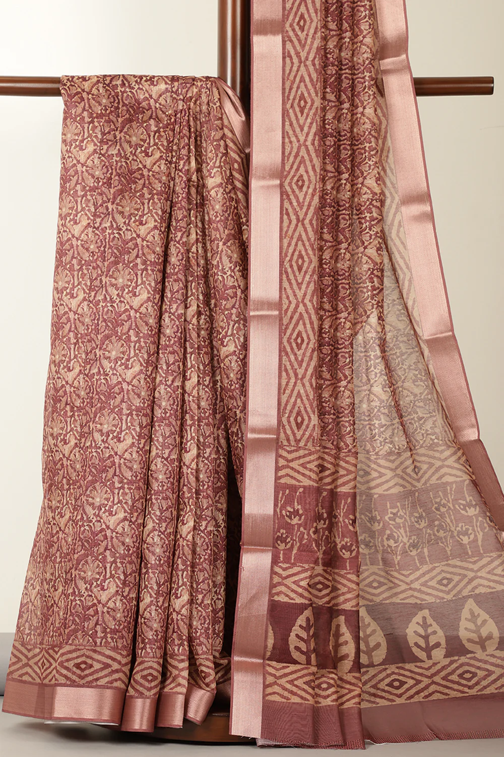 Brown Abstract Printed Chanderi Cotton Saree - Image 3