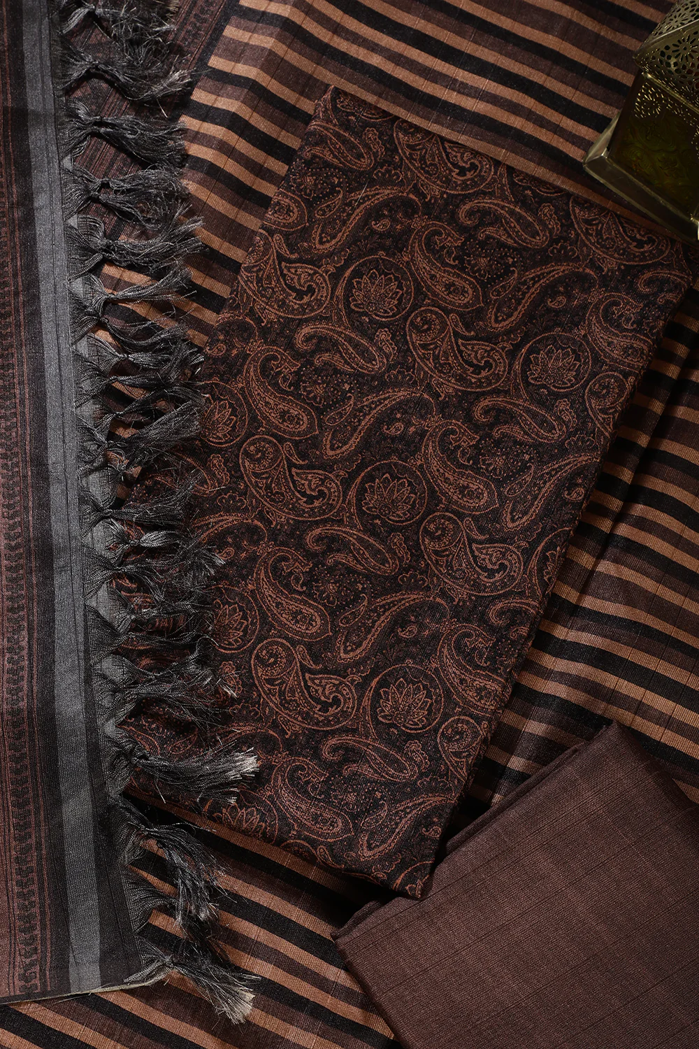 Brown & Black Digital Printed Chanderi Cotton Unstiched Suit Material - Image 2