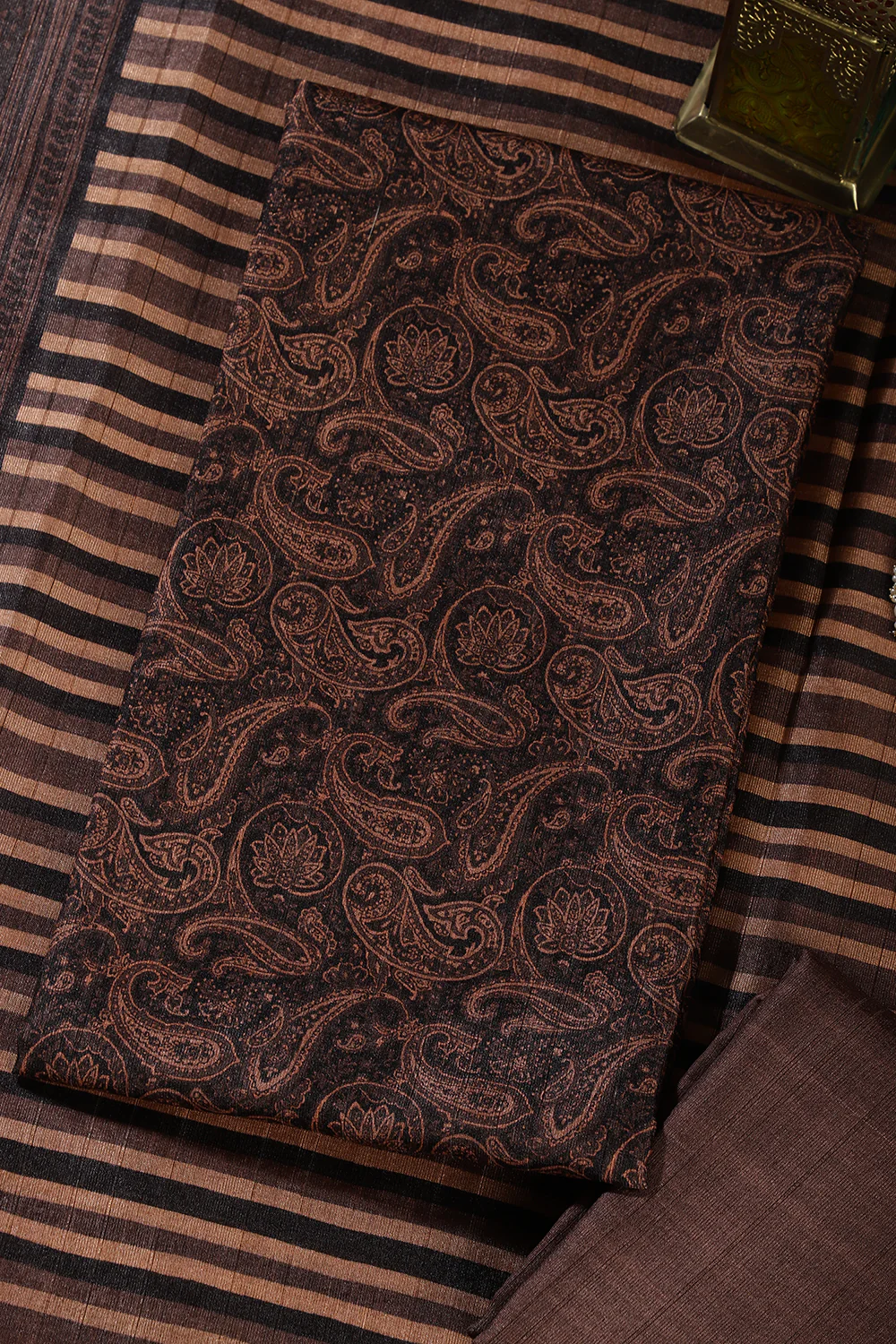 Brown & Black Digital Printed Chanderi Cotton Unstiched Suit Material - Image 4