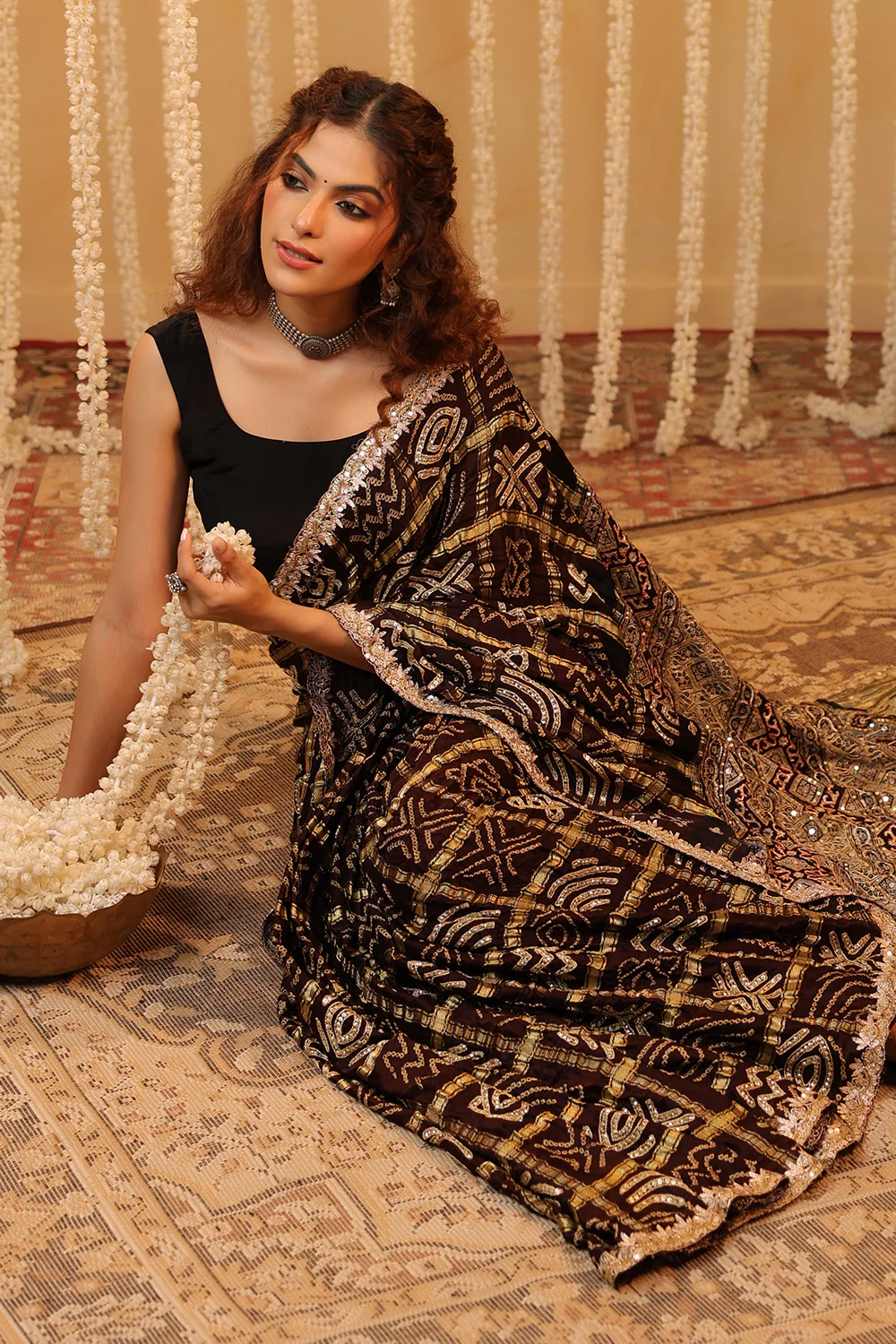 Brown Color Gharchola Pure Gajji Silk Printed And Embroidered Saree - Image 11