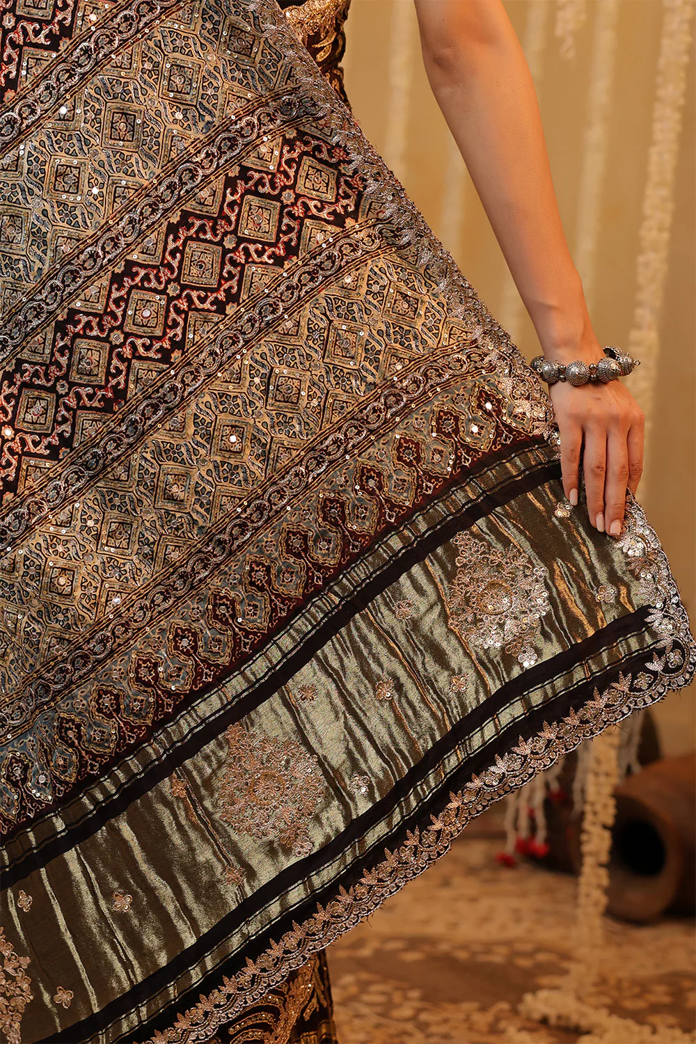 Brown Color Gharchola Pure Gajji Silk Printed And Embroidered Saree - Image 14