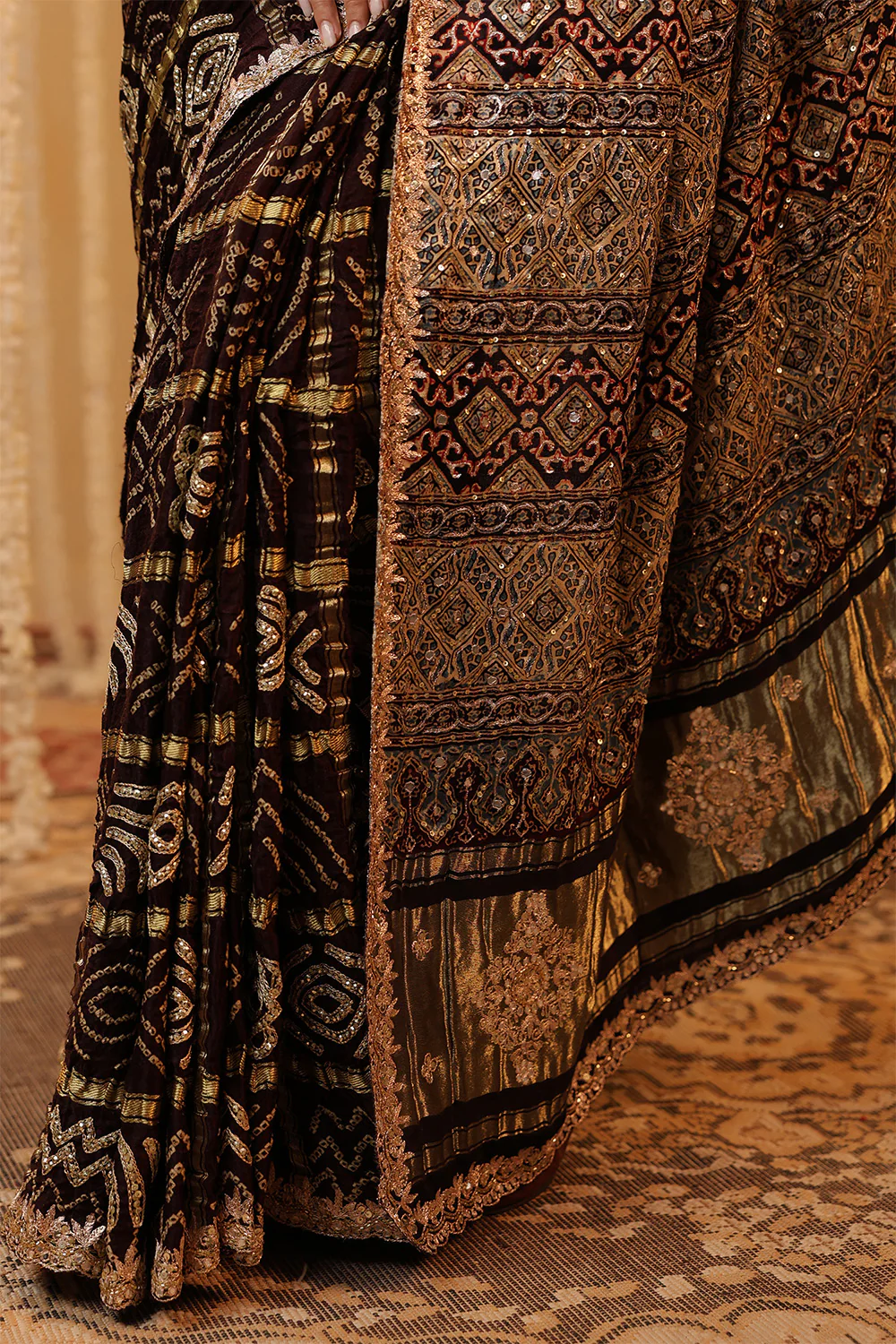 Brown Color Gharchola Pure Gajji Silk Printed And Embroidered Saree - Image 2