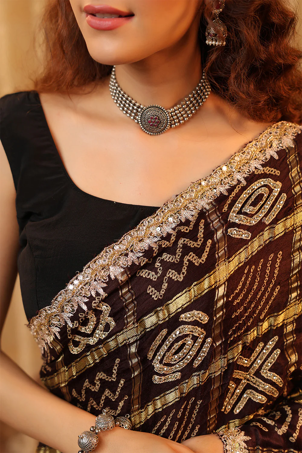 Brown Color Gharchola Pure Gajji Silk Printed And Embroidered Saree - Image 4