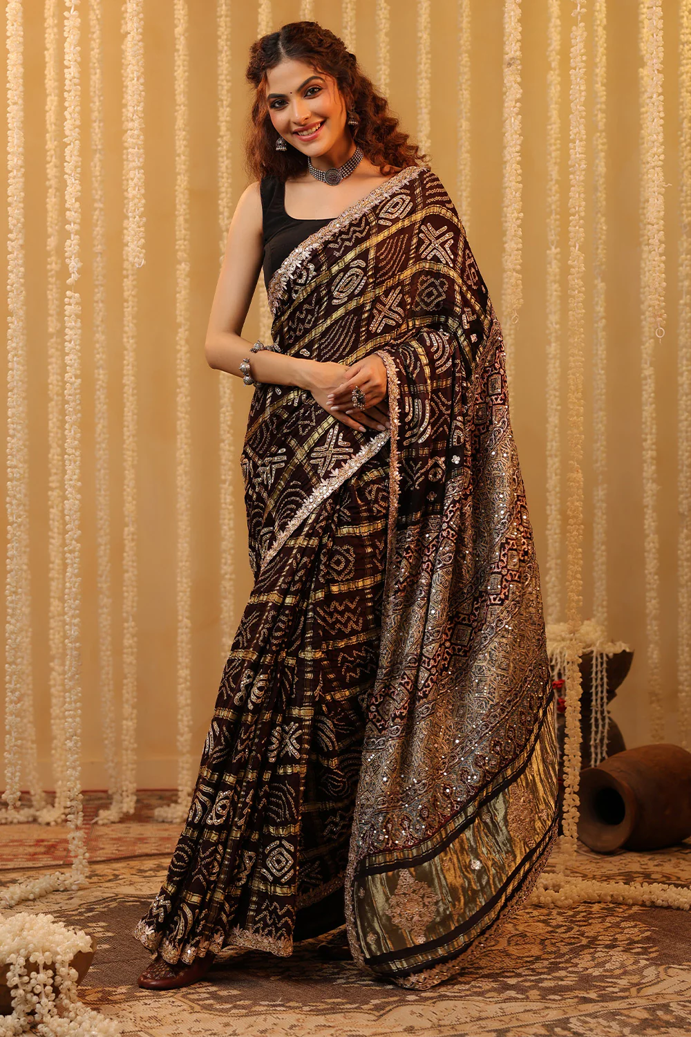 Brown Color Gharchola Pure Gajji Silk Printed And Embroidered Saree - Image 6