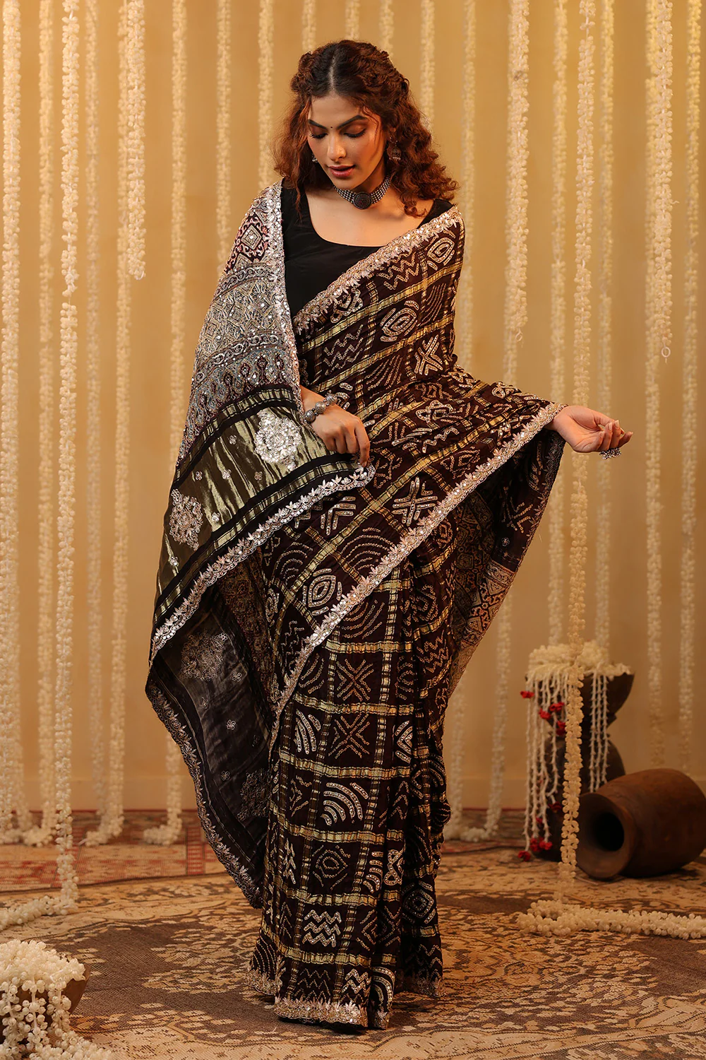 Brown Color Gharchola Pure Gajji Silk Printed And Embroidered Saree - Image 7