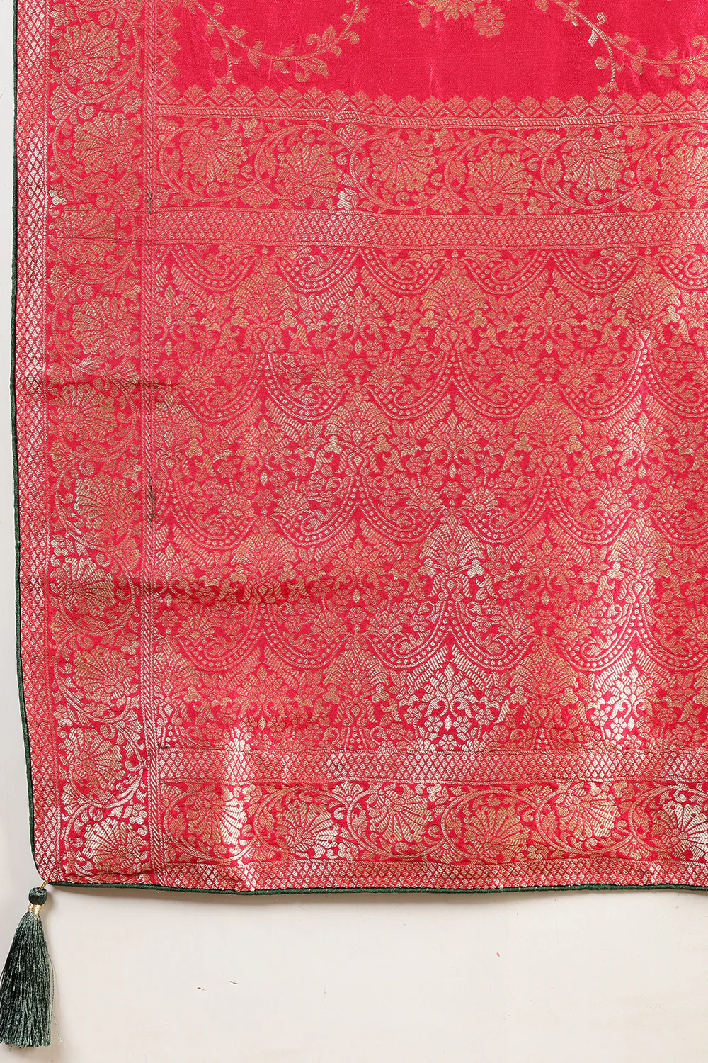 Cardinal Red Banarasi Silk Zari Floral Zaal Woven Saree - Image 11