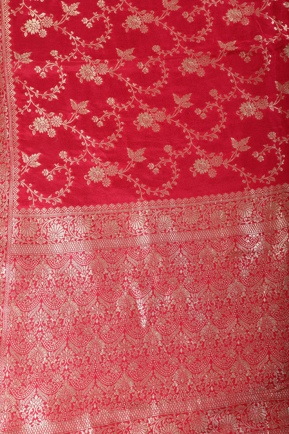 Cardinal Red Banarasi Silk Zari Floral Zaal Woven Saree - Image 7
