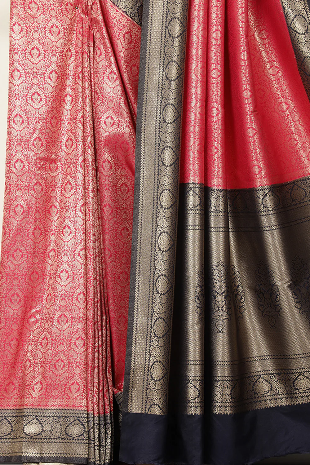 Cardinal Red & Navy Dual Toned Soft Silk Zari Woven Saree - Image 3