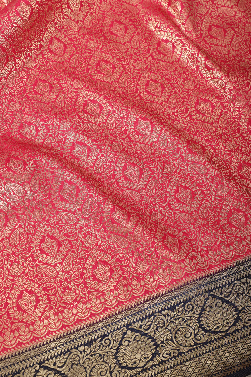 Cardinal Red & Navy Dual Toned Soft Silk Zari Woven Saree - Image 4